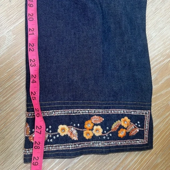 Escada size 44 indigo denim jeans with beading and embroidery - Picture 8 of 11
